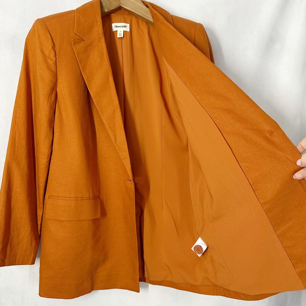Open Edit Linen Burnt Orange Single Button Oversize Blazer Women's Size Small - Picture 5 of 13